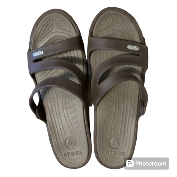 Crocs Women's Slip On Wedge Slides Sandals Brown Size 10. - Picture 1 of 8